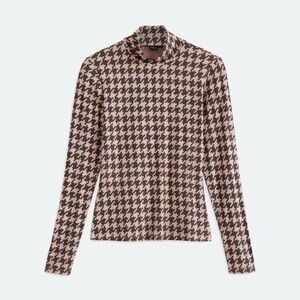 Sanctuary Black and Tan Houndstooth Long Sleeve Top